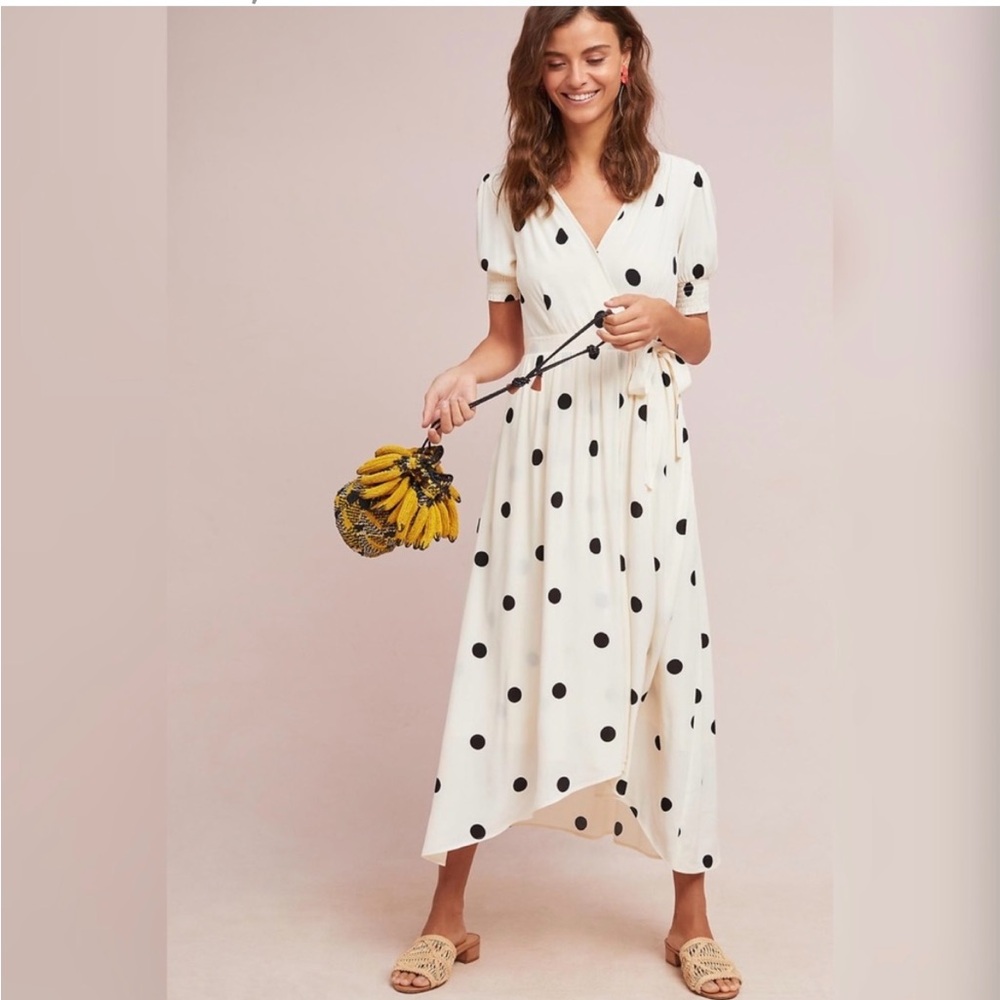 Anthropologie Breanna Polka Dot Wrap Dress - White